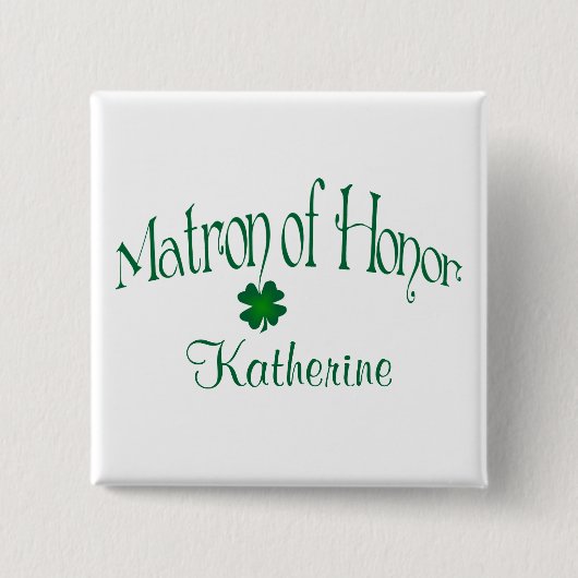 Emerald Green, White Kleeblatt Matron of Honor But Button (Vorderseite)