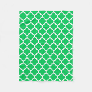 Emerald Green White marokkanische Quatrefolienmust Fleecedecke