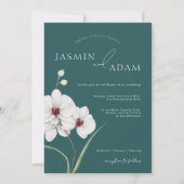 Emerald Green White Orchids Initial Floral Wedding Einladung (Vorderseite)