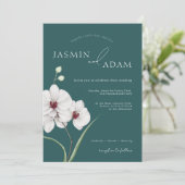 Emerald Green White Orchids Initial Floral Wedding Einladung (Stehend Vorderseite)