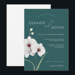 Emerald Green White Orchids Initial Floral Wedding Einladung<br><div class="desc">Feiern Sie die Schönheit des Frühlings oder Sommers mit unserer modernen Emerald Green und White Orchids Initials Bloral Wedding Einladung. Dieses Botanische Meisterwerk ist in Aquarellfarbe handgezeichnet und besticht durch exquisite weiße Orchideen auf einem markanten smaragdgrünen Hintergrund. Personalisiert mit den Initialen des Ehepaares inmitten eines Bettes von unberührten weißen Blume,...</div>