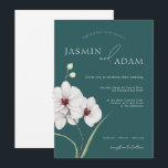 Emerald Green White Orchids Initial Floral Wedding Einladung<br><div class="desc">Feiern Sie die Schönheit des Frühlings oder Sommers mit unserer modernen Emerald Green und White Orchids Initials Bloral Wedding Einladung. Dieses Botanische Meisterwerk ist in Aquarellfarbe handgezeichnet und besticht durch exquisite weiße Orchideen auf einem markanten smaragdgrünen Hintergrund. Personalisiert mit den Initialen des Ehepaares inmitten eines Bettes von unberührten weißen Blume,...</div>