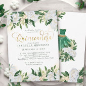 Emerald Green White Peony Quinceanera und Mass Einladung