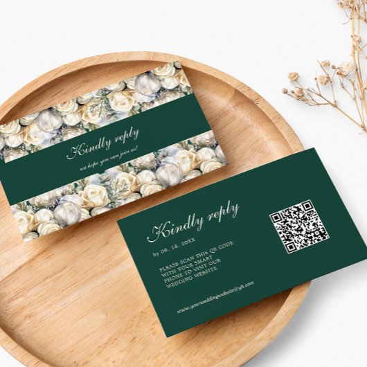 Emerald Green White Roses UAWG QR Code Wedding Begleitkarte