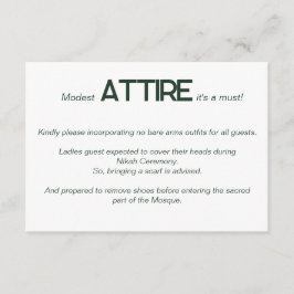 Emerald Green White Wedding Kleid Code Card Begleitkarte