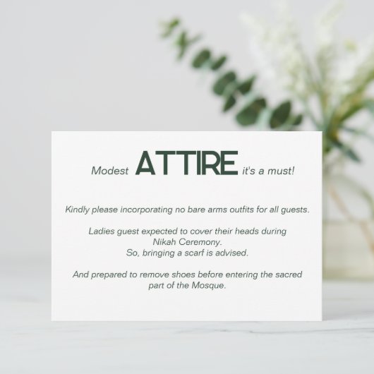 Emerald Green White Wedding Kleid Code Card Begleitkarte (Stehend Vorderseite)