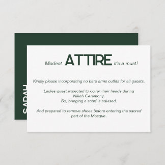 Emerald Green White Wedding Kleid Code Card Begleitkarte