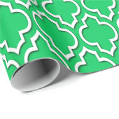 Emerald Green White XL Marokkanisches Quatrefolie Geschenkpapier (Rolleneckpunkt)