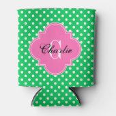 Emerald Green Wht Dots Hot Pink Quat Name Initial Dosenkühler (Vorderseite)
