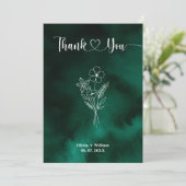Emerald Green Wildblume Foto Wedding Dankeskarte (Stehend Vorderseite)