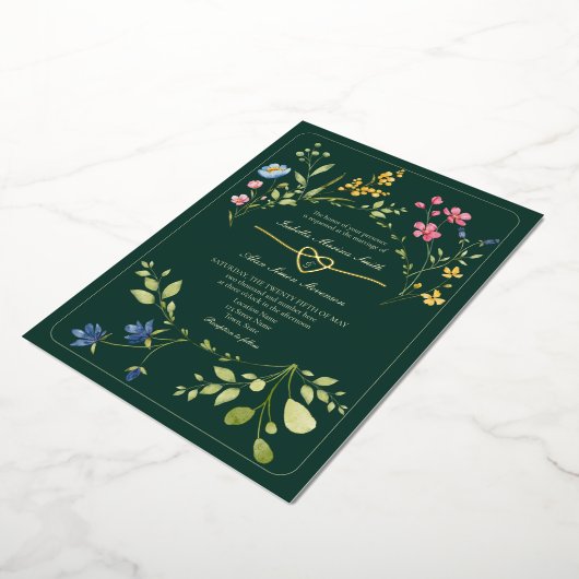 Emerald Green Wildblume Wedding Folieneinladung (Gedreht)