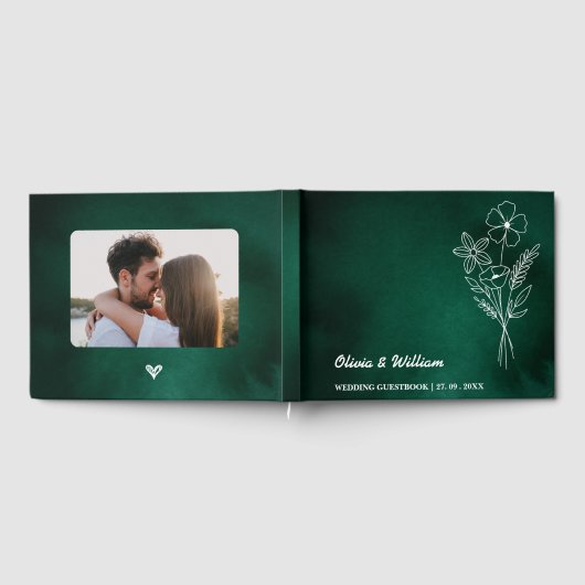 Emerald Green Wildblumen Hochzeit Gästebuch (Voll)