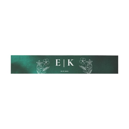 Emerald Green Wildblumen Monogram Floral Einladungsbanderole (Flach)