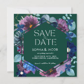 Emerald Green Winter Dark Moody Blumenhochzeit Save The Date (Rückseite)