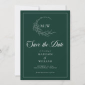 Emerald Green Wispy Wappen Monogram Save the Date (Vorderseite)