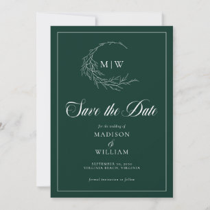Emerald Green Wispy Wappen Monogram Save the Date