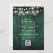 Emerald Green Wood String Lights QR Code Wedding Einladung (Rückseite)