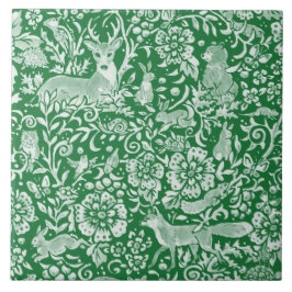 Emerald Green Woodland Animal Hirsche Rabbit Flora Fliese