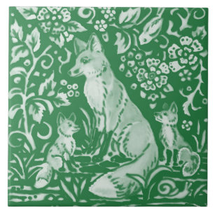 Emerald Green Woodland Niedlich Fox Intricated Flo Fliese