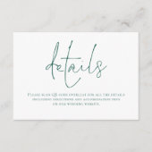 Emerald Green Writing QR Code Wedding Details Begleitkarte (Vorderseite)