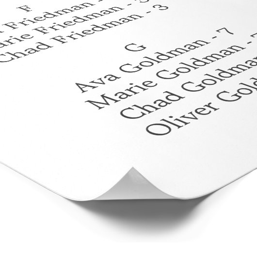 Emerald Greenertical Alphabetical Seating Chart Poster (Ecke)