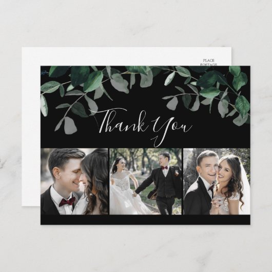 Emerald Greenery Black 3 Foto Vielen Dank Postcard Postkarte (Vorne/Hinten)