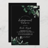 Emerald Greenery | Black Engagement Party Einladung (Vorne/Hinten)