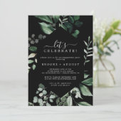 Emerald Greenery | Black Let's Celebrate Einladung (Stehend Vorderseite)