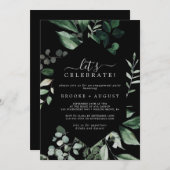 Emerald Greenery | Black Let's Celebrate Einladung (Vorne/Hinten)