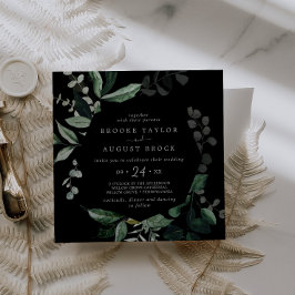 Emerald Greenery | Black Square Wedding Einladung