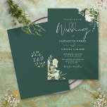 Emerald Greenery Blätter Monogram Wedding Einladung<br><div class="desc">Dieses elegante botanische Grün verlasse die Einladung zur Hochzeit kann mit Ihren Informationen in chic Typografie personalisiert werden mit Ihren Monogramm Initialen auf der Rückseite. Entwickelt von Thisisnotme©</div>