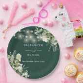 Emerald Greenery Bloral String Lights Wedding Pappteller (Party)