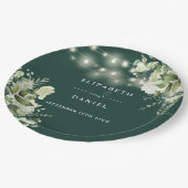 Emerald Greenery Bloral String Lights Wedding Pappteller (Schrägansicht)