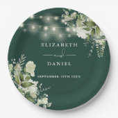 Emerald Greenery Bloral String Lights Wedding Pappteller (Vorderseite)
