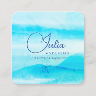 Emerald Greenery Blue Aquarell Abstraktes Skript Quadratische Visitenkarte