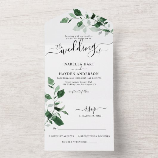 Emerald Greenery Botanical Wedding Details UAWG All In One Einladung (Innen Boden)