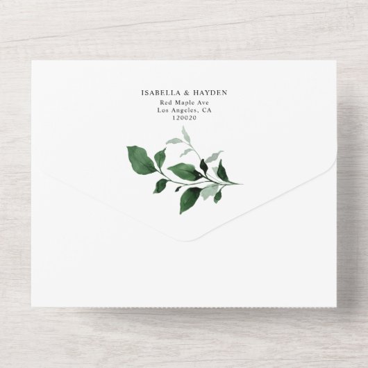 Emerald Greenery Botanical Wedding Details UAWG All In One Einladung (Rückseite)