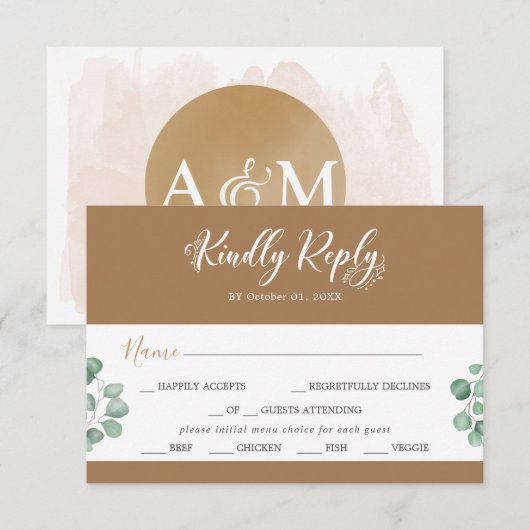 Emerald Greenery Coordinate Menü Auswahl RSVP Kart Karte (Vorne/Hinten)