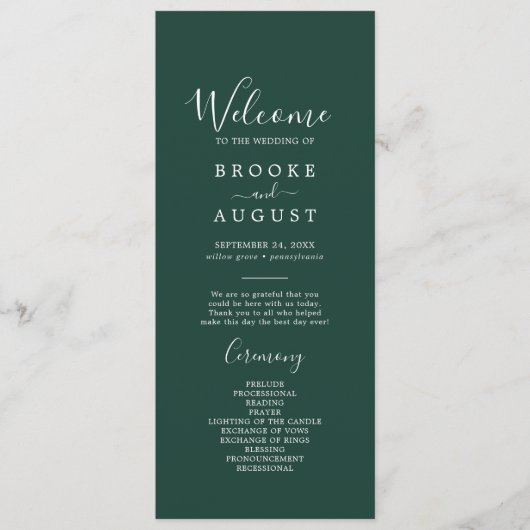 Emerald Greenery Coordinate Wedding Program Programm (Vorderseite)