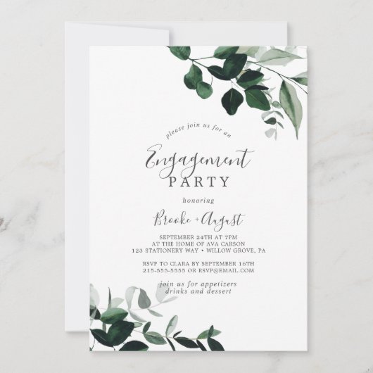 Emerald Greenery Engagement Party Einladung (Vorderseite)