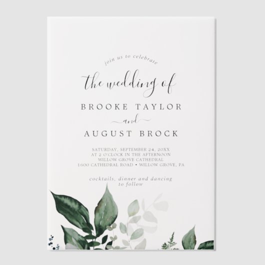 Emerald Greenery Eucalyptus Boho Mountain Wedding Pergament Einladungen (Vorderseite)