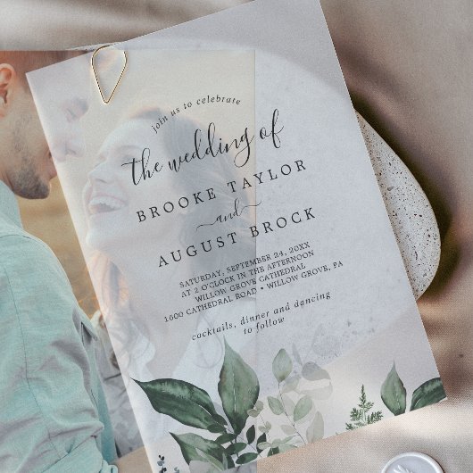 Emerald Greenery Eucalyptus Boho Mountain Wedding Pergament Einladungen