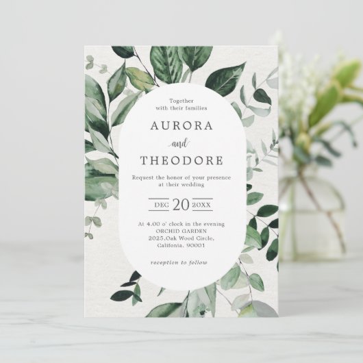 Emerald Greenery Eucalyptus Botanical Wedding Invi Einladung (Stehend Vorderseite)