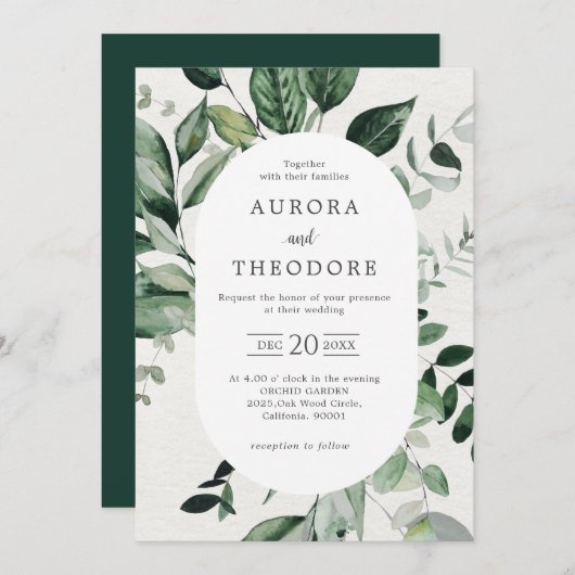 Emerald Greenery Eucalyptus Botanical Wedding Invi Einladung (Vorne/Hinten)