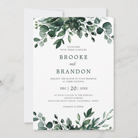 Emerald Greenery Eucalyptus Botanical Wedding Invi Einladung (Vorderseite)