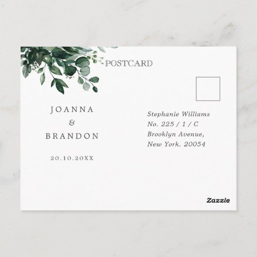 Emerald Greenery Eucalyptus Botanical Wedding RSVP Postkarte (Rückseite)