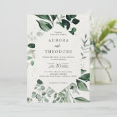 Emerald Greenery Eucalyptus Botanische Hochzeit Einladung (Stehend Vorderseite)