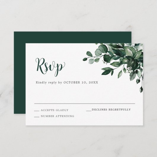 Emerald Greenery Eucalyptus Botanische Hochzeit RSVP Karte (Vorne/Hinten)