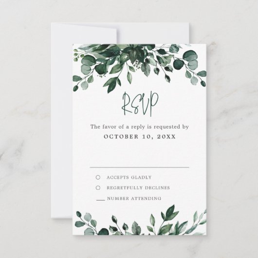 Emerald Greenery Eucalyptus Botanische Hochzeit RSVP Karte (Vorderseite)
