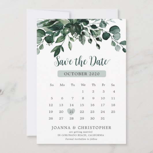 Emerald Greenery Eucalyptus Botanische Hochzeit Save The Date (Vorderseite)